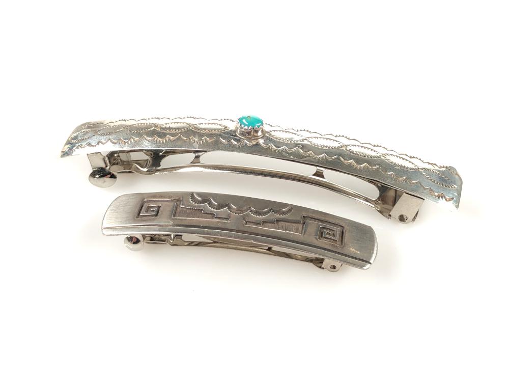 2 PC NATIVE AMERICAN STERLING TURQUOISE HAIR CLIPS