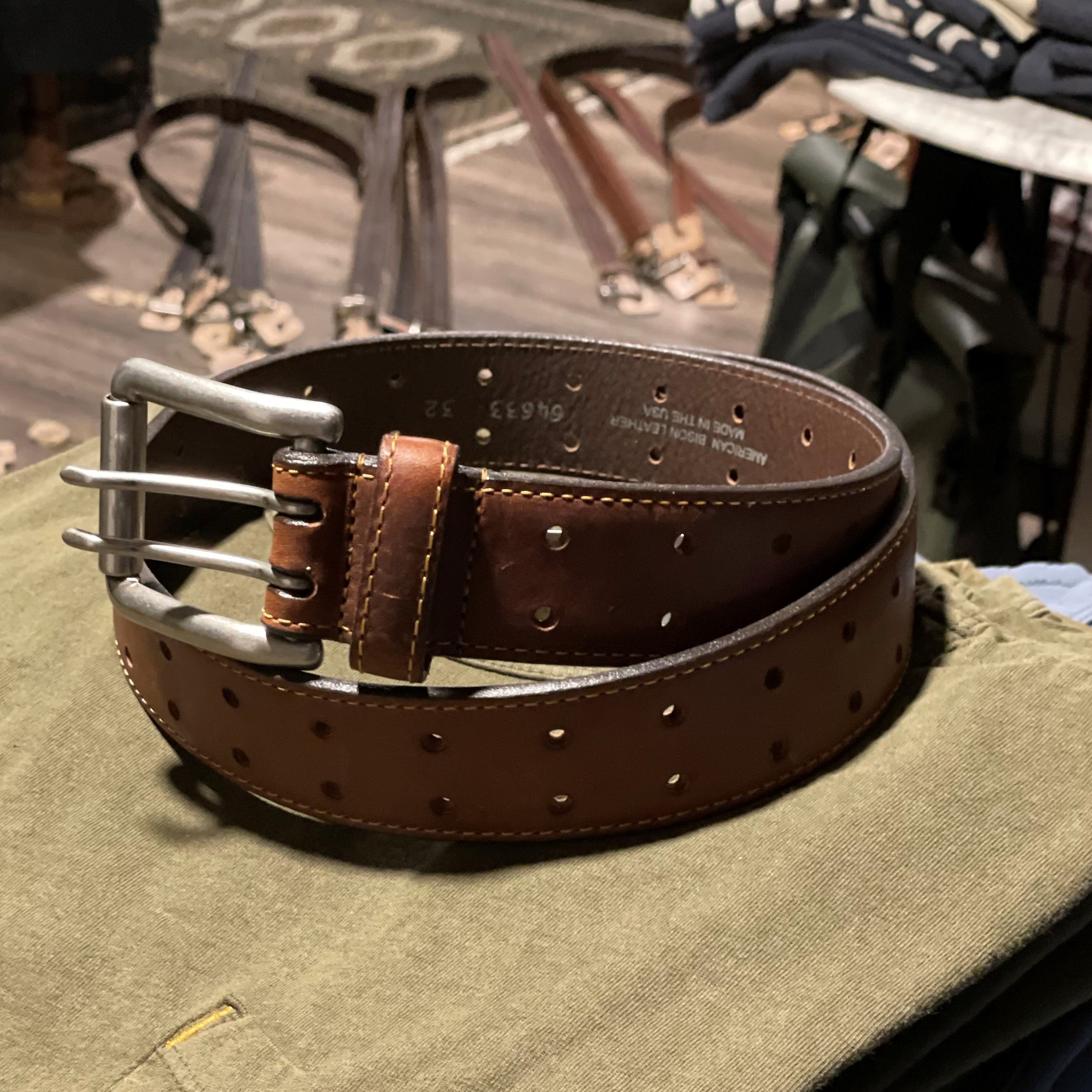 Vintage Bison Double Barrell Leather Belt