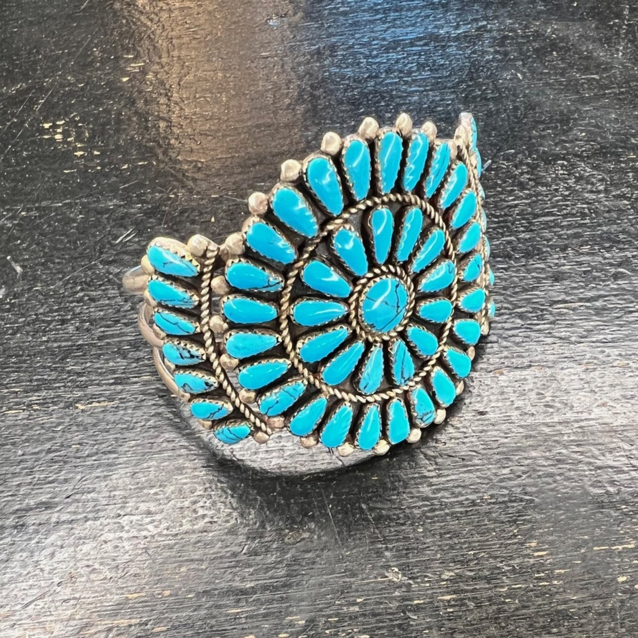 Vintage Navajo Petit Point Turquoise Cluster Cuff