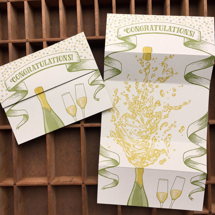 champagne congratulations fold out card