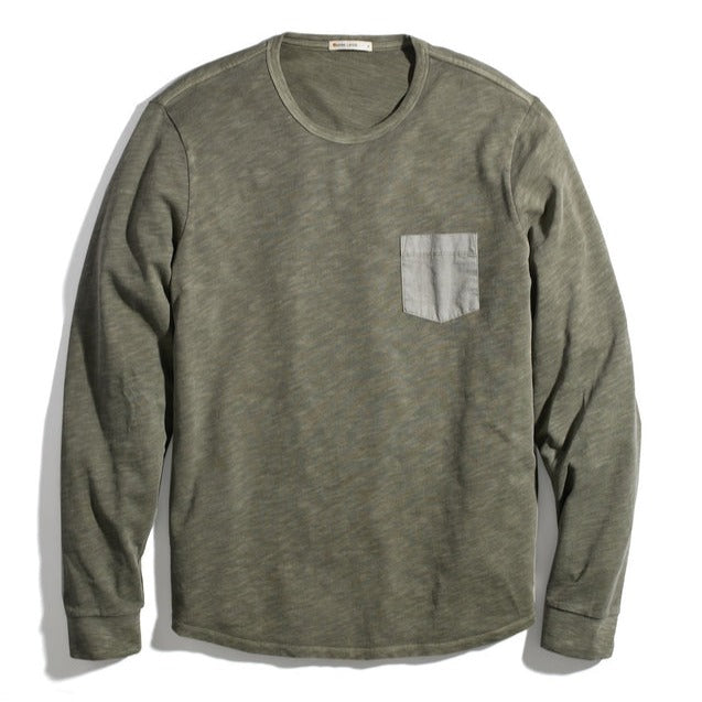 Lassen Long Sleeve Heavy Slub Pocket Tee in Dusty Olive