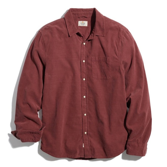 Long Sleeve Lightweight Snap Cord Shirt in Oxblood Red