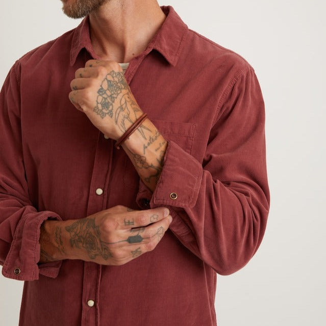 Long Sleeve Lightweight Snap Cord Shirt in Oxblood Red