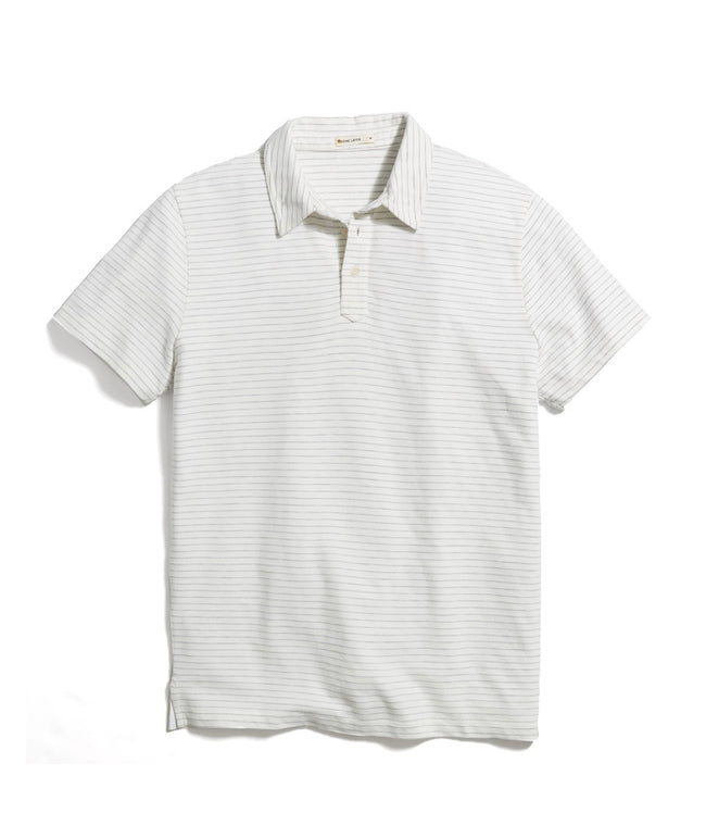 Lassen Short Sleeve Heavy Slub Polo in Antique White/Grey Stripe