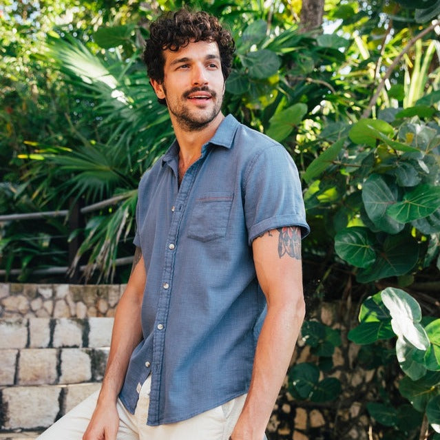 Short Sleeve Stretch Selvage Shirt in Vintage Indigo