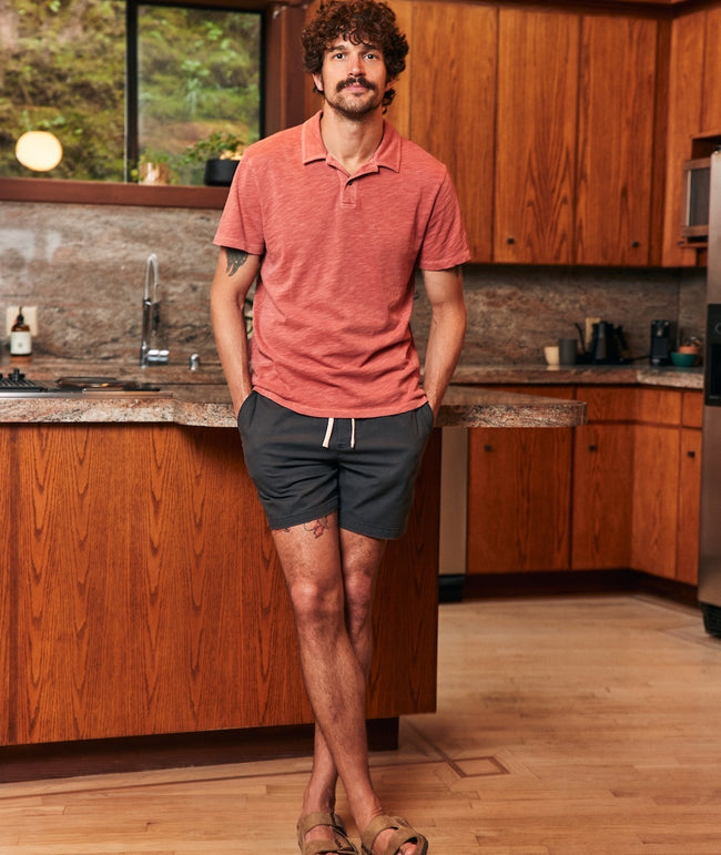 Lassen Short Sleeve Heavy Slub Polo in Faded Rose
