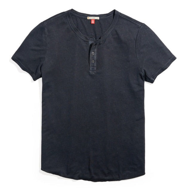 Short Sleeve Hemp Cotton Henley in Faded Black