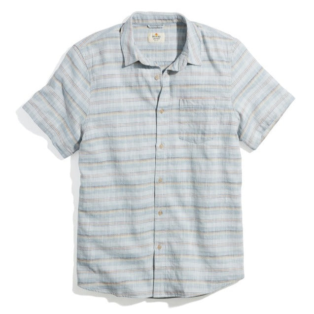 Short Sleeve Striped Selvage Cotton Shirt in Blue Multi Stripe