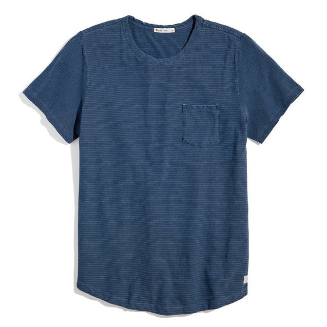 Saddle Hem Pocket Tee in Mood Indigo/Heather Grey Stripe
