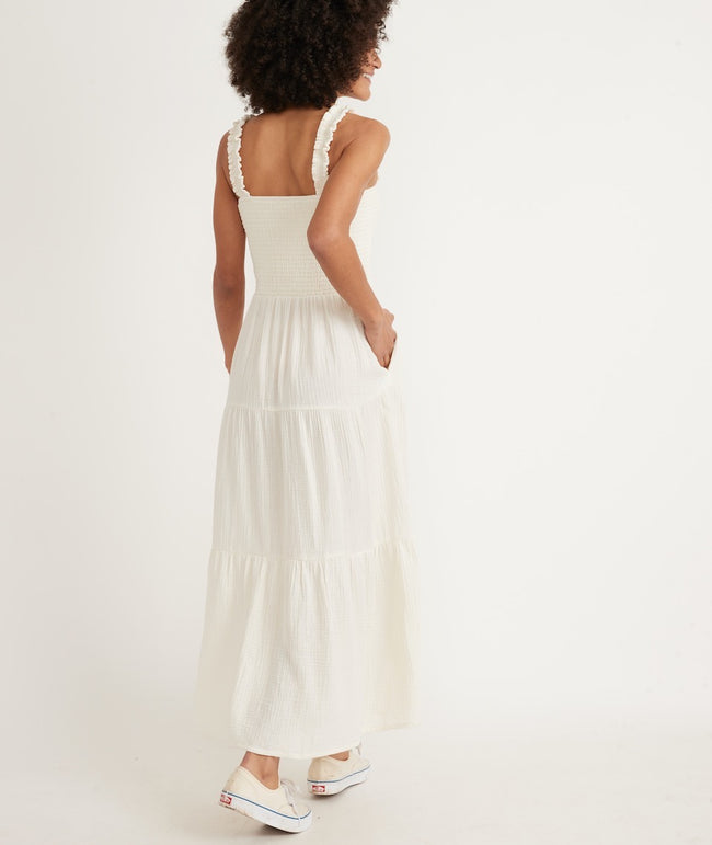 Selene Smocked Tiered Maxi Dress in White