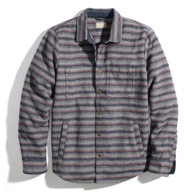Striped Snap Shacket in Grey/Tulipwood Stripe