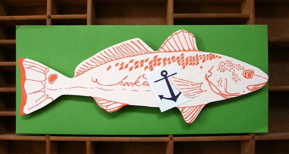 letterpress Hooked Fish die cut card