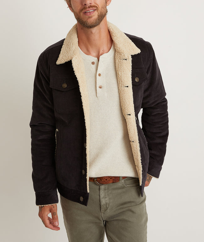 Boise Cord Sherpa Trucker in Blue Graphite