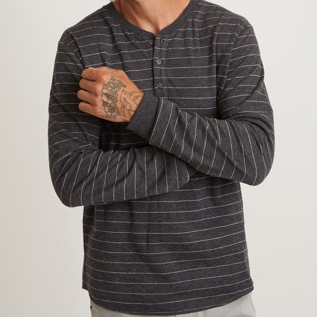 Double Knit Henley in Faded Black/White