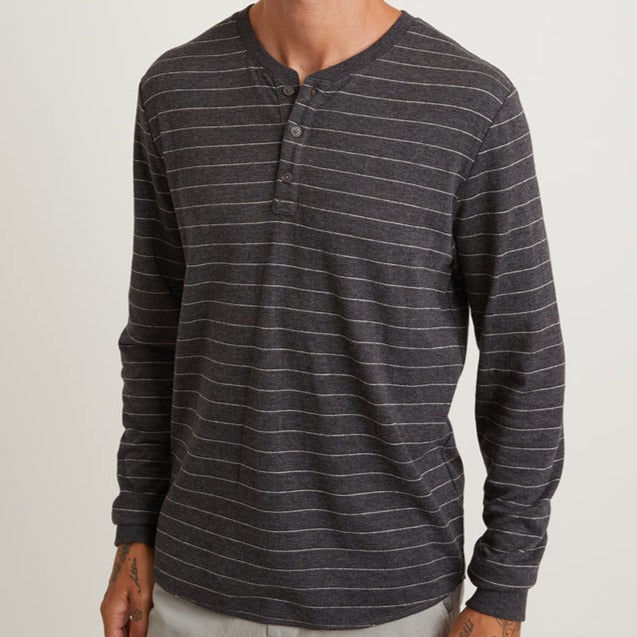 Double Knit Henley in Faded Black/White