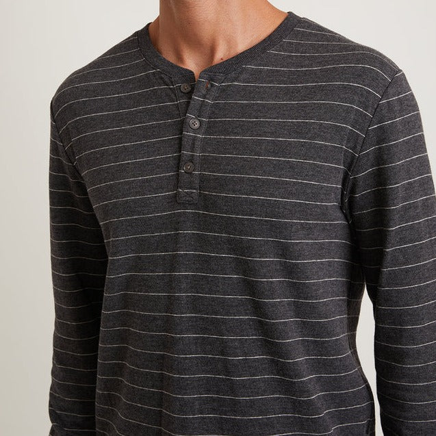 Double Knit Henley in Faded Black/White