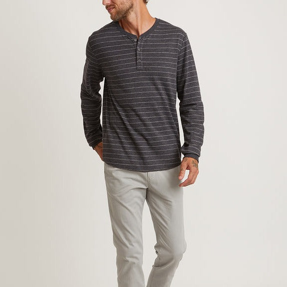 Double Knit Henley in Faded Black/White