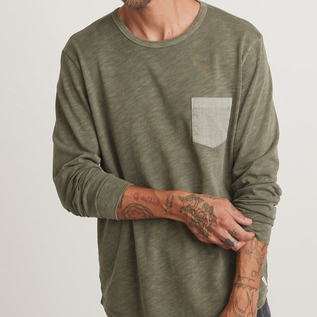 Lassen Long Sleeve Heavy Slub Pocket Tee in Dusty Olive