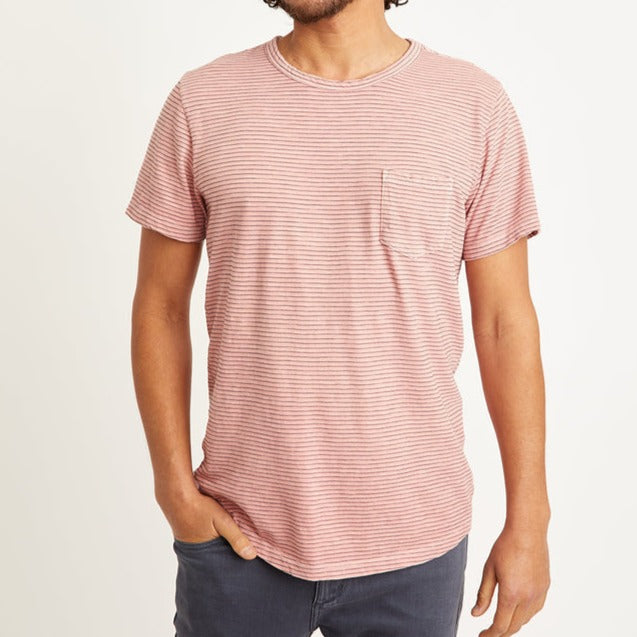 Saddle Hem Pocket Tee in Rosette/Navy Stripe