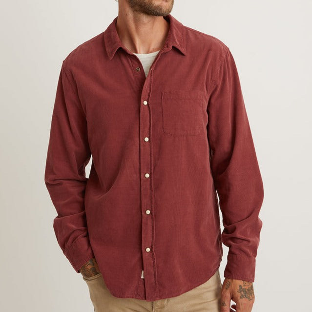 Long Sleeve Lightweight Snap Cord Shirt in Oxblood Red