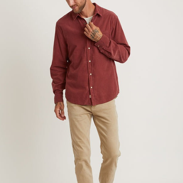 Long Sleeve Lightweight Snap Cord Shirt in Oxblood Red