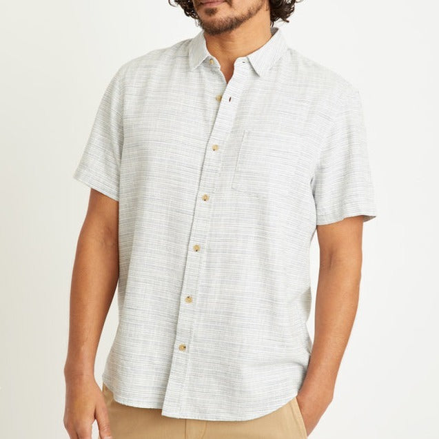 Short Sleeve Selvage Cotton Shirt in Blue/White Stripe