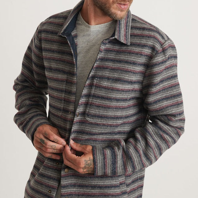 Striped Snap Shacket in Grey/Tulipwood Stripe