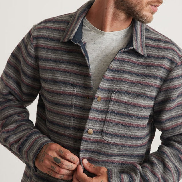 Striped Snap Shacket in Grey/Tulipwood Stripe