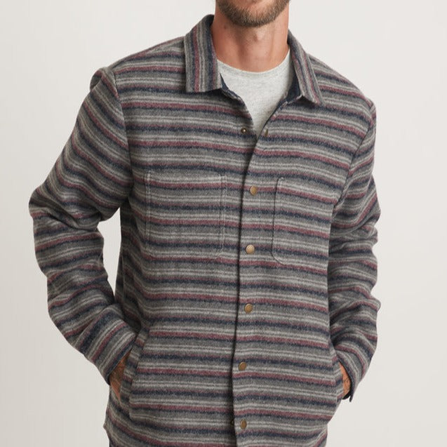 Striped Snap Shacket in Grey/Tulipwood Stripe