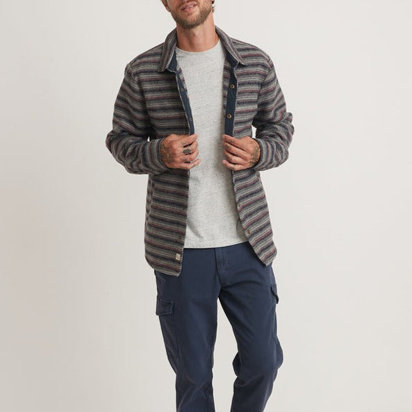 Striped Snap Shacket in Grey/Tulipwood Stripe