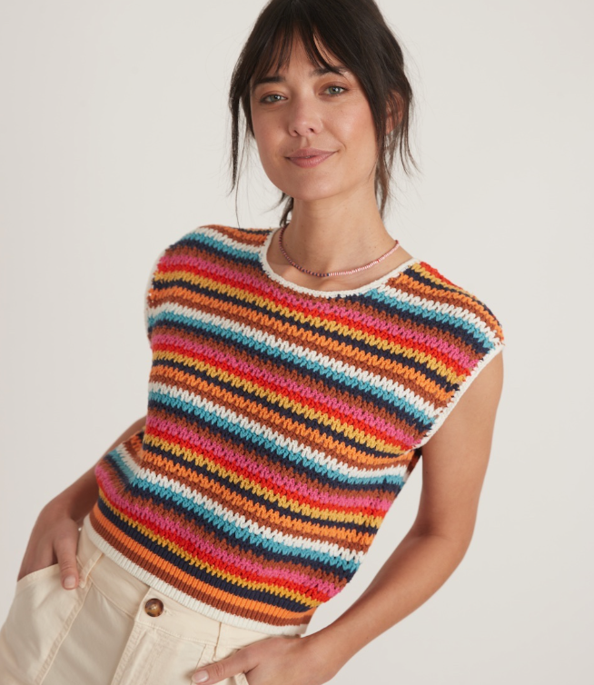 Faye Dolman Crochet Top in Multi Stripe